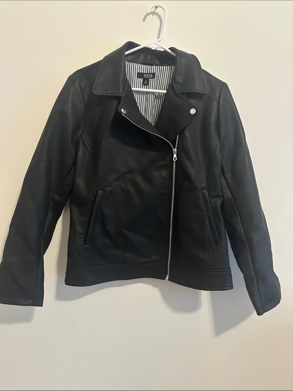 a.n.a Black Faux Leather Asymmetrical Zip Jacket